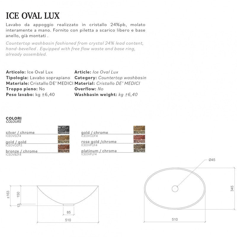 GLASS DESIGN ICE OVAL LUX LAVABO