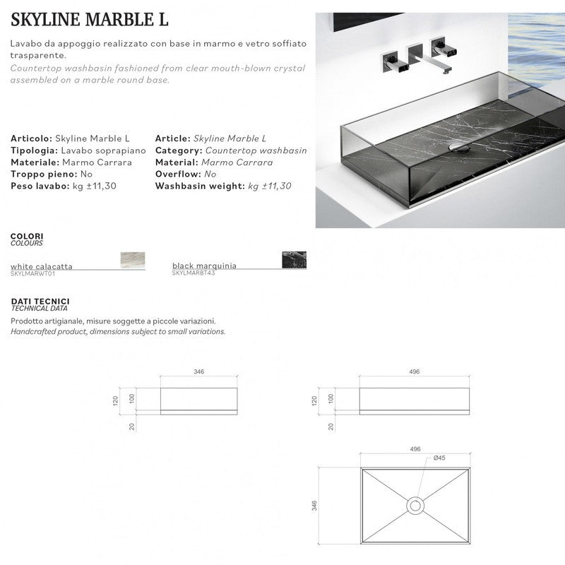 GLASS DESIGN SKYLINE MARBLE L BASIN