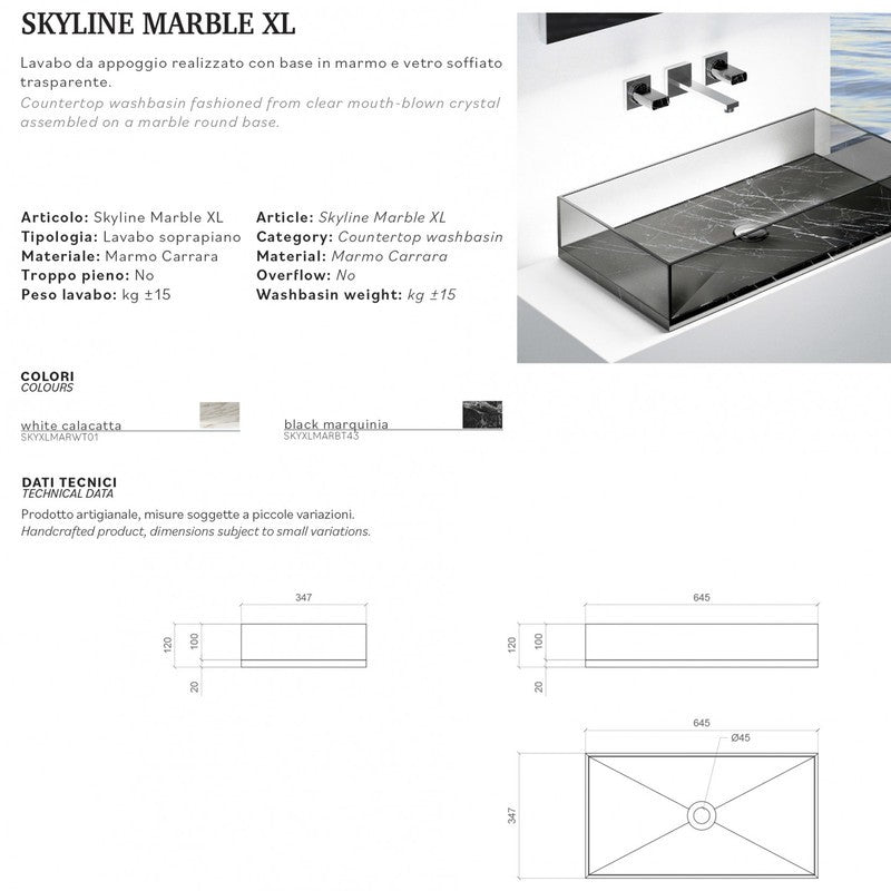 GLASS DESIGN SKYLINE MARBLE XL WASHBASIN