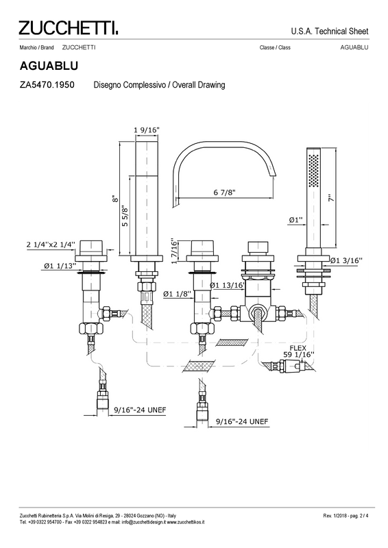 ZUCCHETTI AGUABLU 5-HOLE DECK MOUNTED BATH MIXER WITH PULL-OUT HAND SHOWER