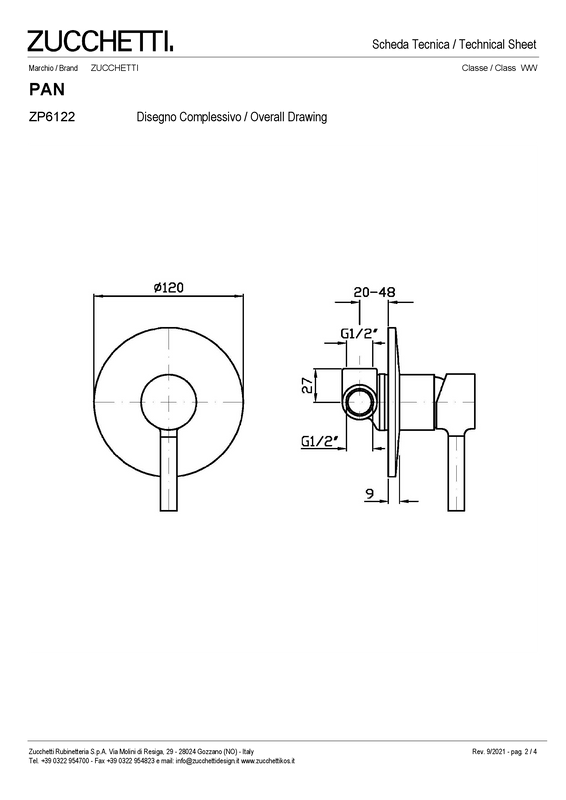 ZUCCHETTI PAN MIX BUILT-IN SHOWER SINGLE LEVER MIXER