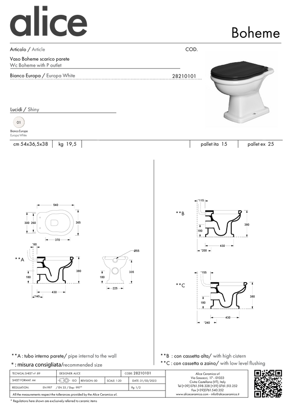 ALICE CERAMICA BOHEME WALL-HUNG TOILET