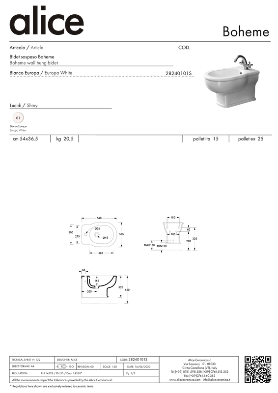 ALICE CERAMICA BIDET BOHEME SOSPESO