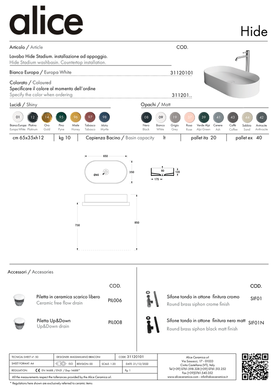 ALICE CERAMICA LAVABO HIDE STADIUM