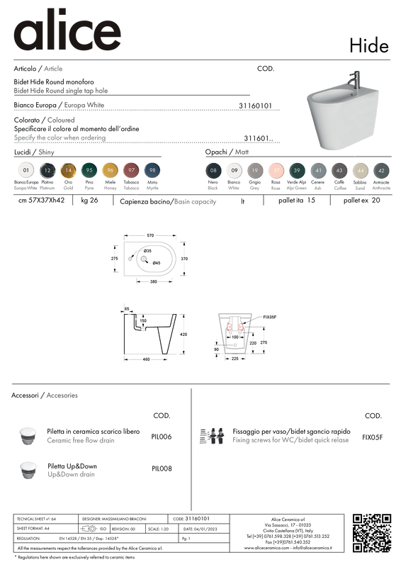 ALICE CERAMICA BIDET HIDE ROUND