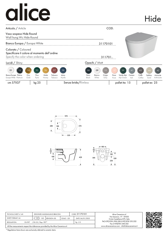ALICE CERAMICA HIDE ROUND WALL-HUNG TOILET