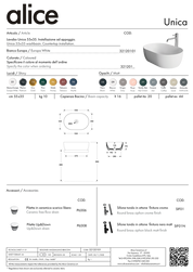 ALICE CERAMICA UNICA 55X35 WASHBASIN