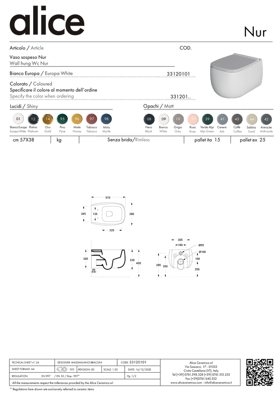 ALICE CERAMICA NUR WALL-HUNG TOILET