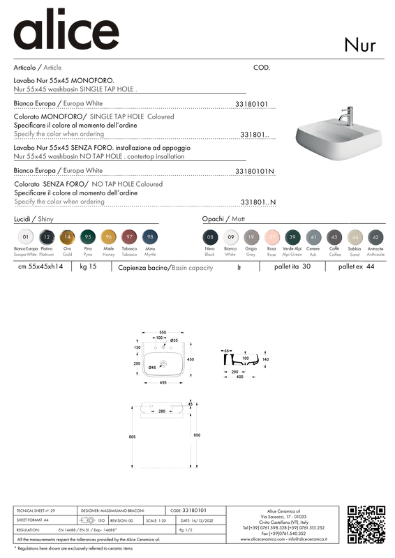 ALICE CERAMICA NUR BASIN 55X45