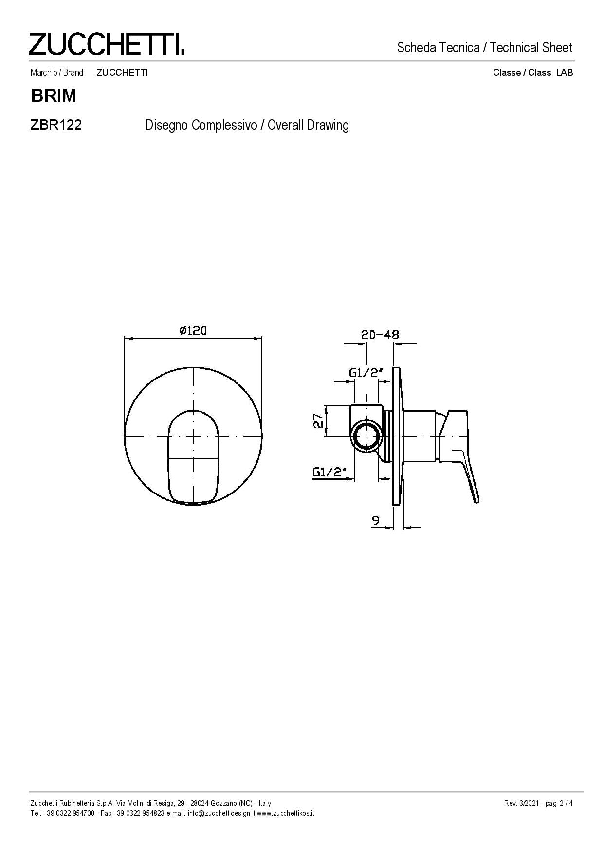 ZUCCHETTI BRIM MIX SINGLE LEVER 1-WAY BUILT-IN SHOWER MIXER
