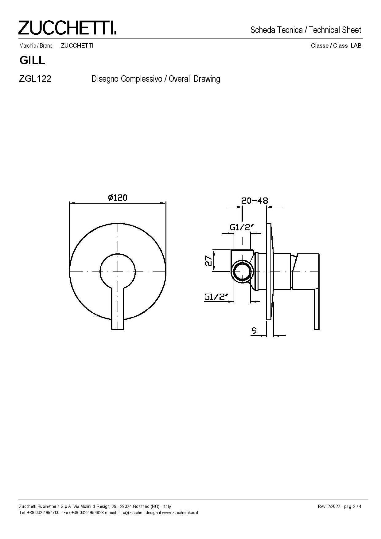 ZUCCHETTI GILL MIX SINGLE LEVER 1-WAY BUILT-IN SHOWER MIXER