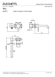 ZUCCHETTI GILL MIX SINGLE LEVER WALL-MOUNTED BASIN MIXER L. SPOUT 175 mm TWO HOLES WITH AERATOR