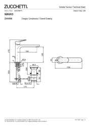 ZUCCHETTI NIKKO MIX SINGLE LEVER BASIN MIXER WITH EXTENDED SPOUT, AERATOR, AND WASTE
