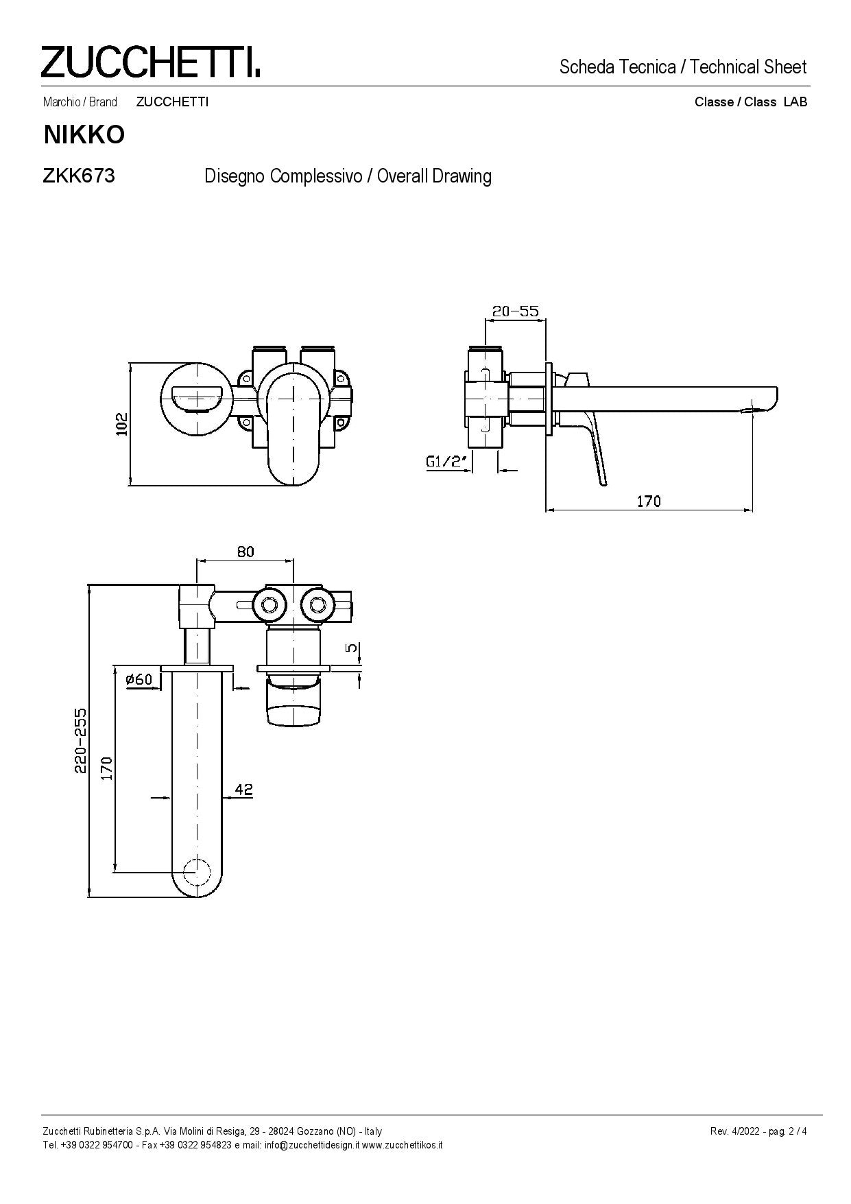 ZUCCHETTI NIKKO MIX MONOCOMANDO INCASSO LAVABO L.BOCCA 170 mm DUE FORI CON AERATORE