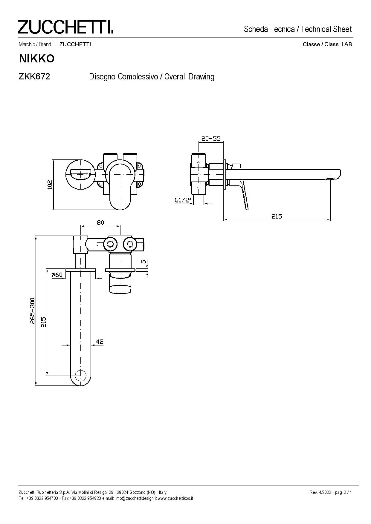 ZUCCHETTI NIKKO MIX MONOCOMANDO INCASSO LAVABO L. BOCCA 215 mm DUE FORI CON AERATORE