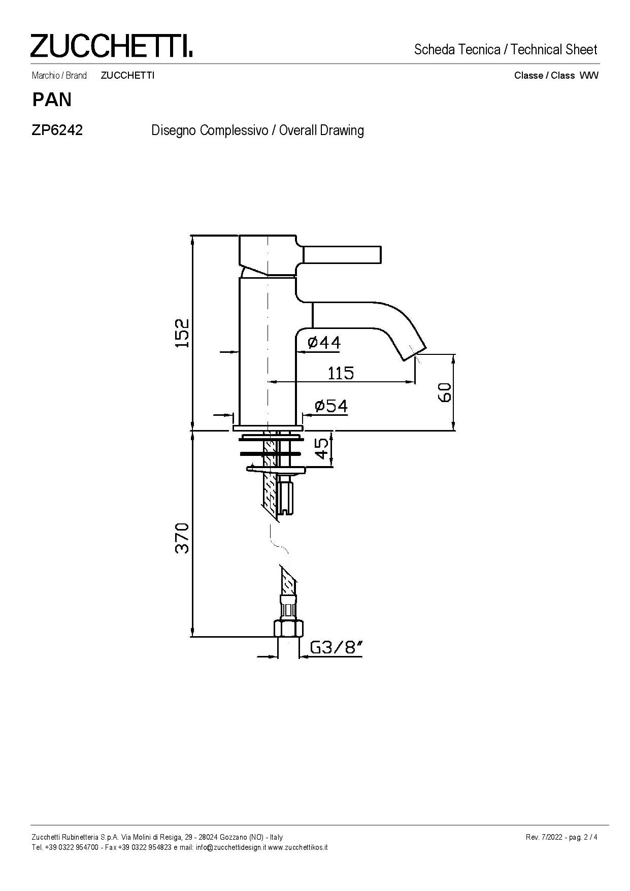 ZUCCHETTI PAN MIX SINGLE-LEVER BASIN MIXER WITH AERATOR AND WITHOUT WASTE