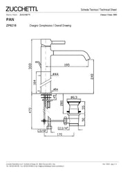 ZUCCHETTI PAN MIX SINGLE LEVER BASIN MIXER WITH EXTENSION, AERATOR AND WASTE