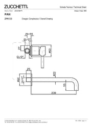ZUCCHETTI PAN MIX BUILT-IN BASIN MIXER 2 HOLES SPOUT L. 230 mm WITH AERATOR