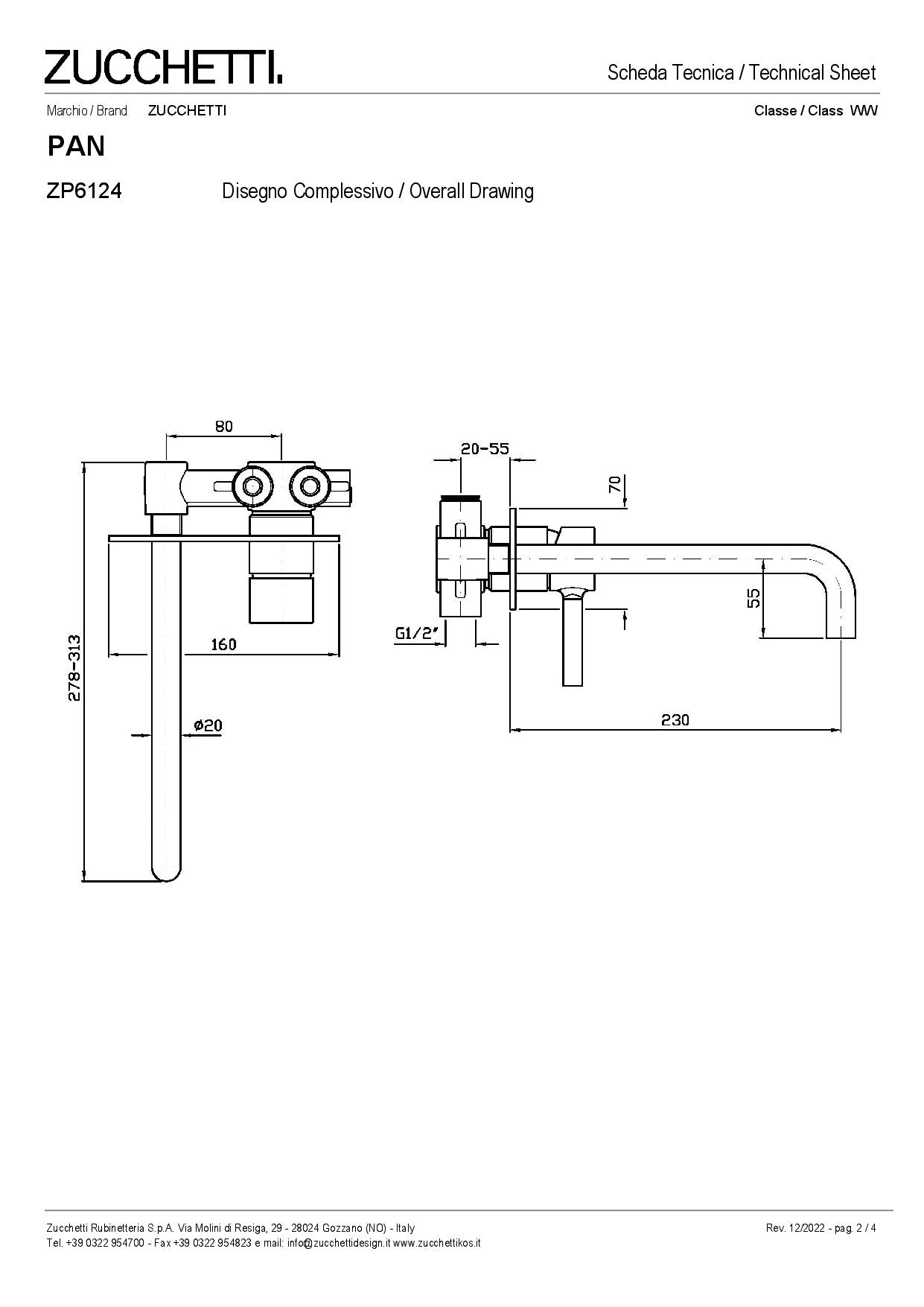 ZUCCHETTI PAN MIX MONOCOMANDO LAVABO INCASSO BOCCA L.230 mm CON AERATORE