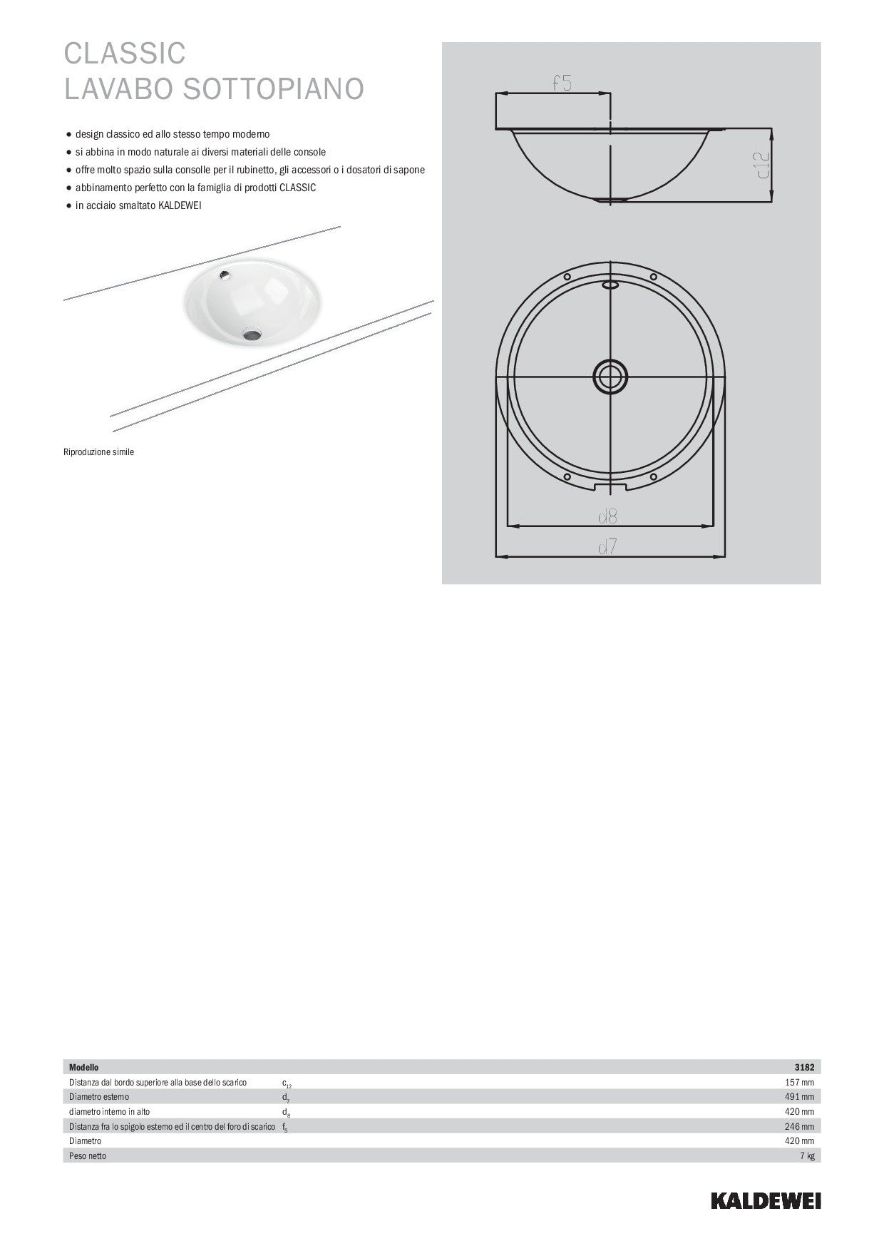 KALDEWEI CLASSIC LAVABO SOTTOPIANO