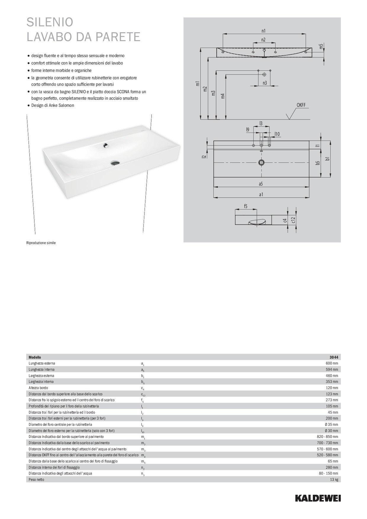KALDEWEI SILENIO LAVABO DA PARETE