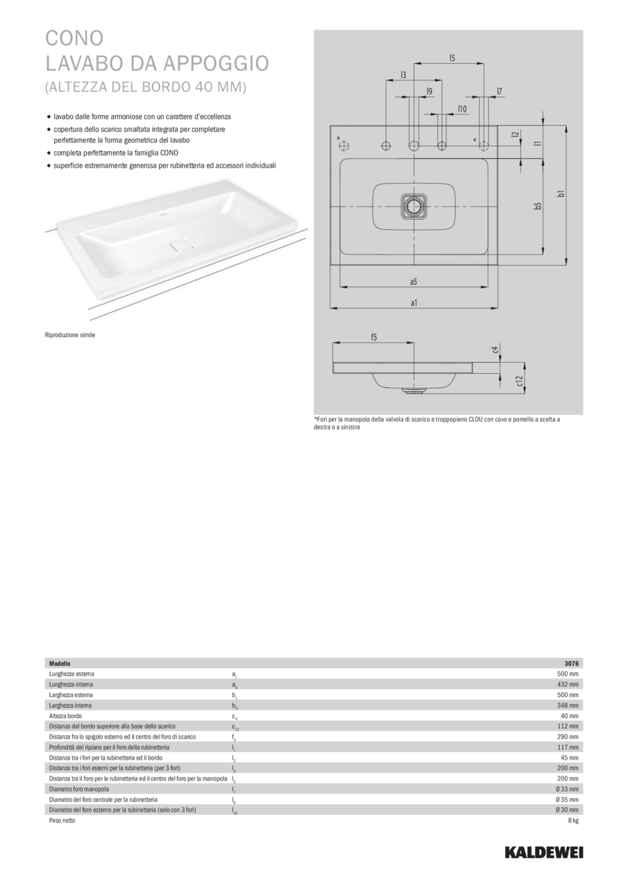 KALDEWEI CONO LAVABO DA APPOGGIO 40mm