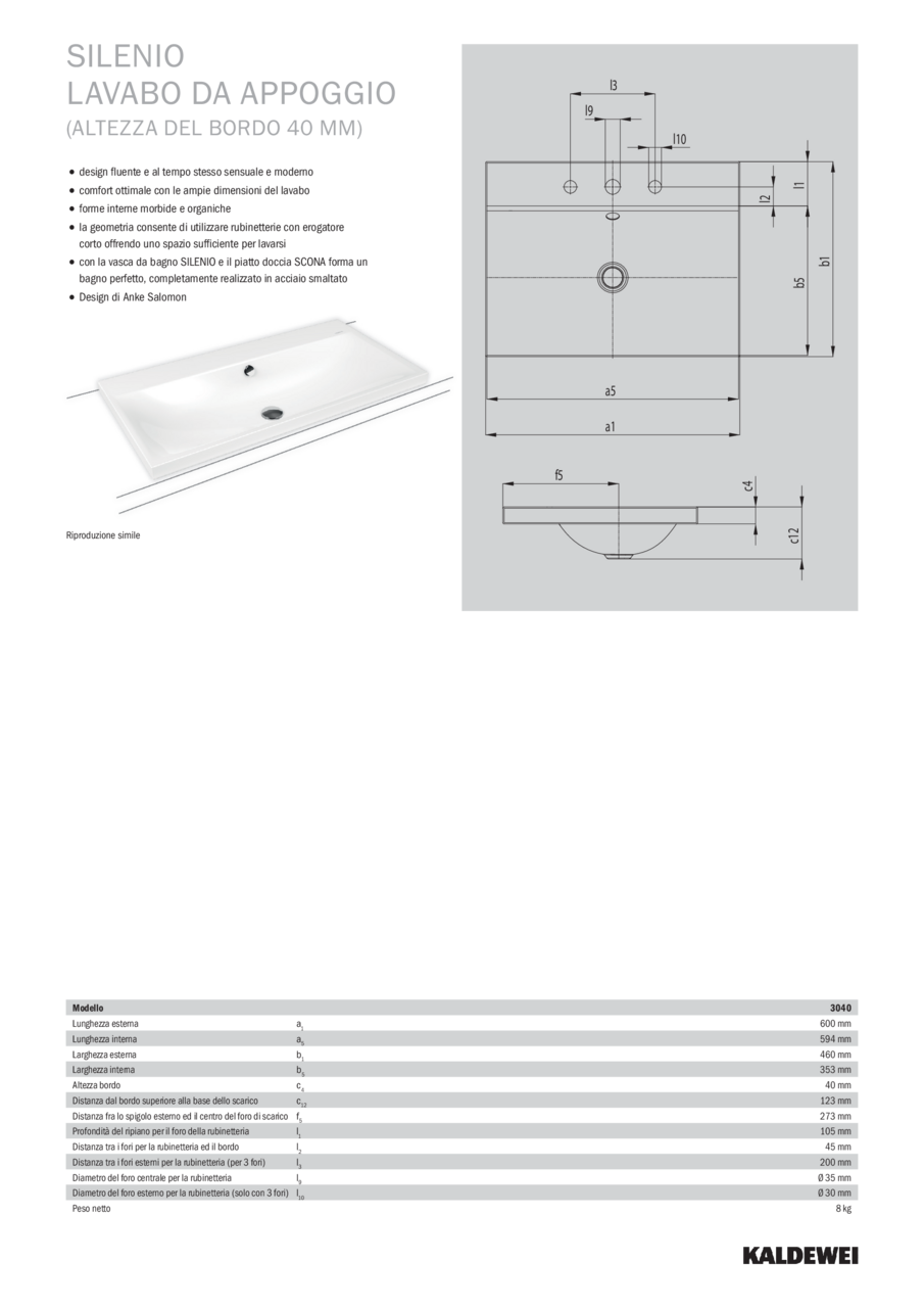 KALDEWEI SILENIO LAVABO DA APPOGGIO 40mm