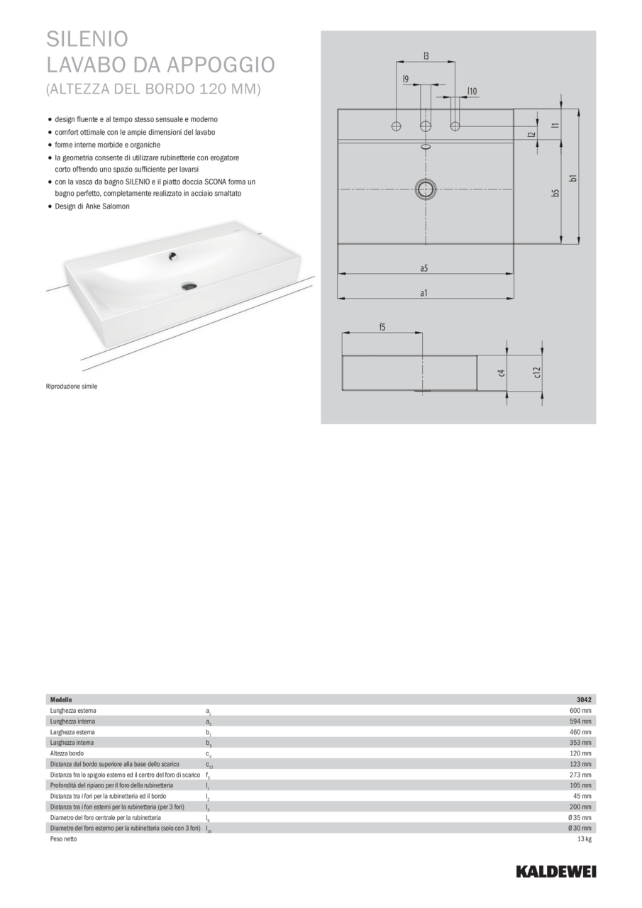 KALDEWEI SILENIO LAVABO DA APPOGGIO 120mm