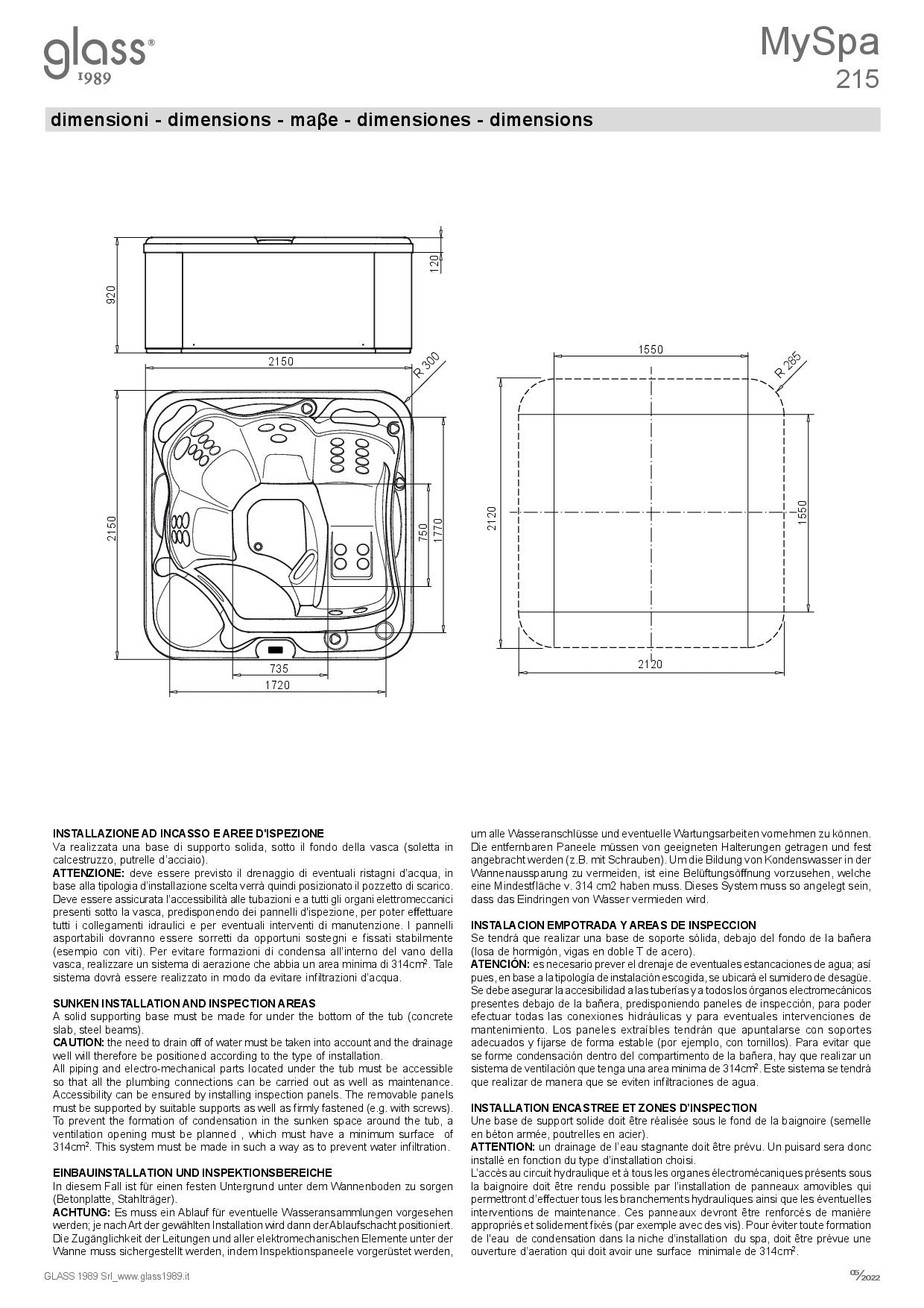 GLASS MINISWIMSPA MYSPA 215 OAK