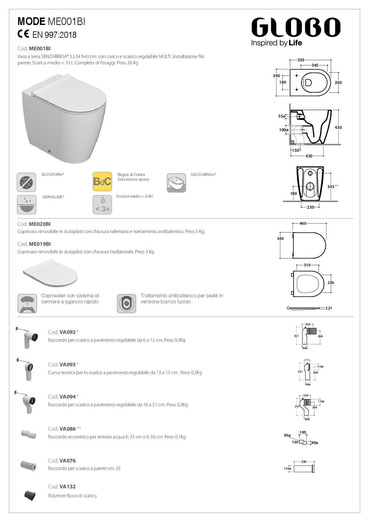 GLOBO MODE RIMLESS FLOOR-STANDING TOILET