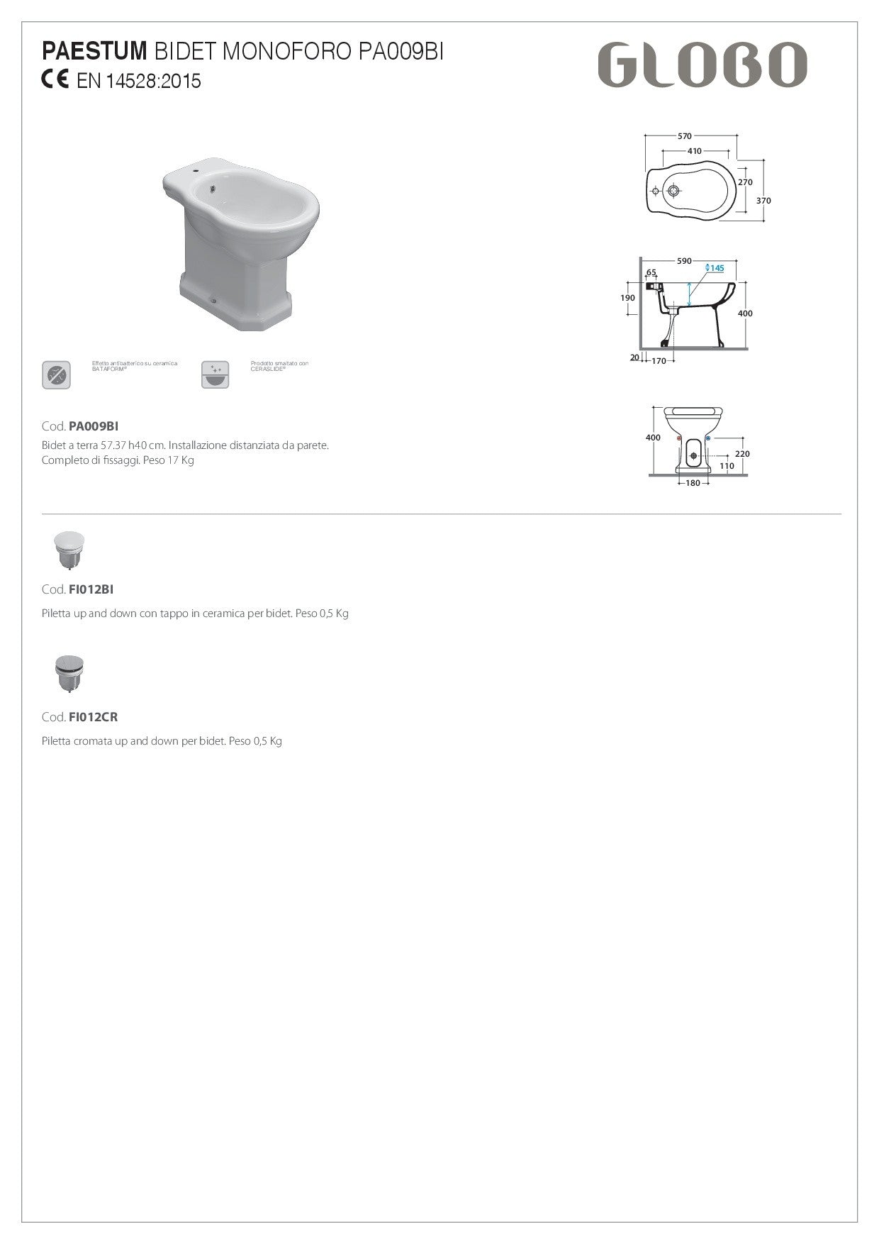 GLOBO PAESTUM BIDET A TERRA