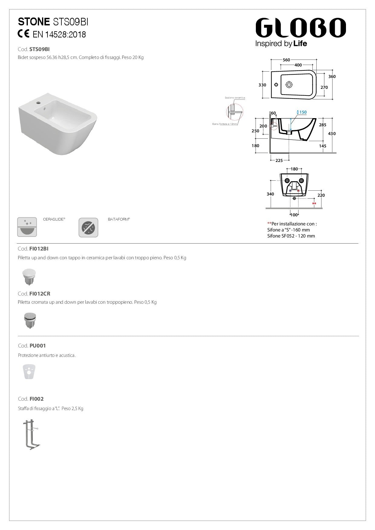 GLOBO STONE WALL-HUNG BIDET