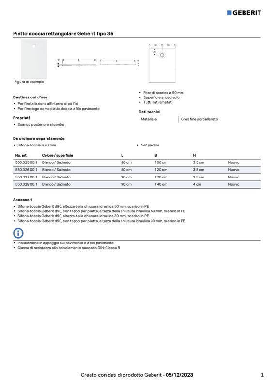 GEBERIT PIATTO DOCCIA 35 80X120