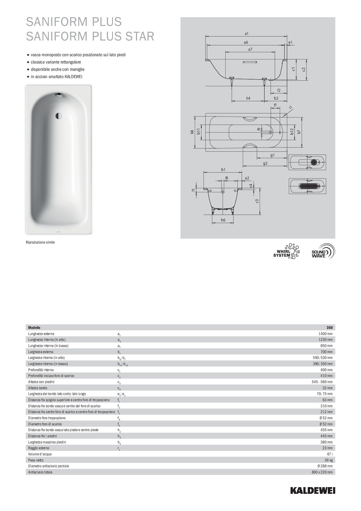 KALDEWEI BATHTUB SANIFORM PLUS