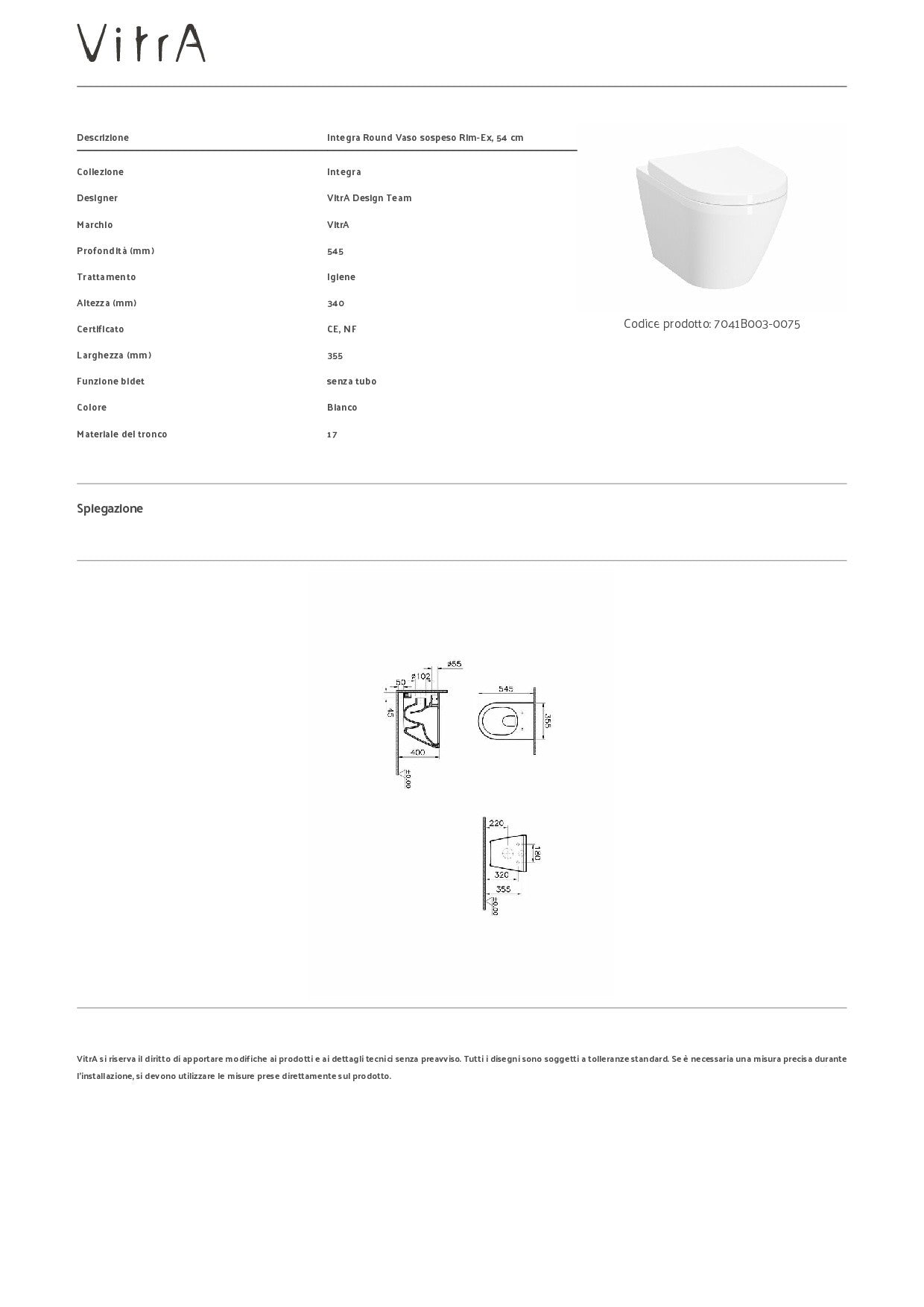 VITRA VASO SOSPESO INTEGRA ROUND