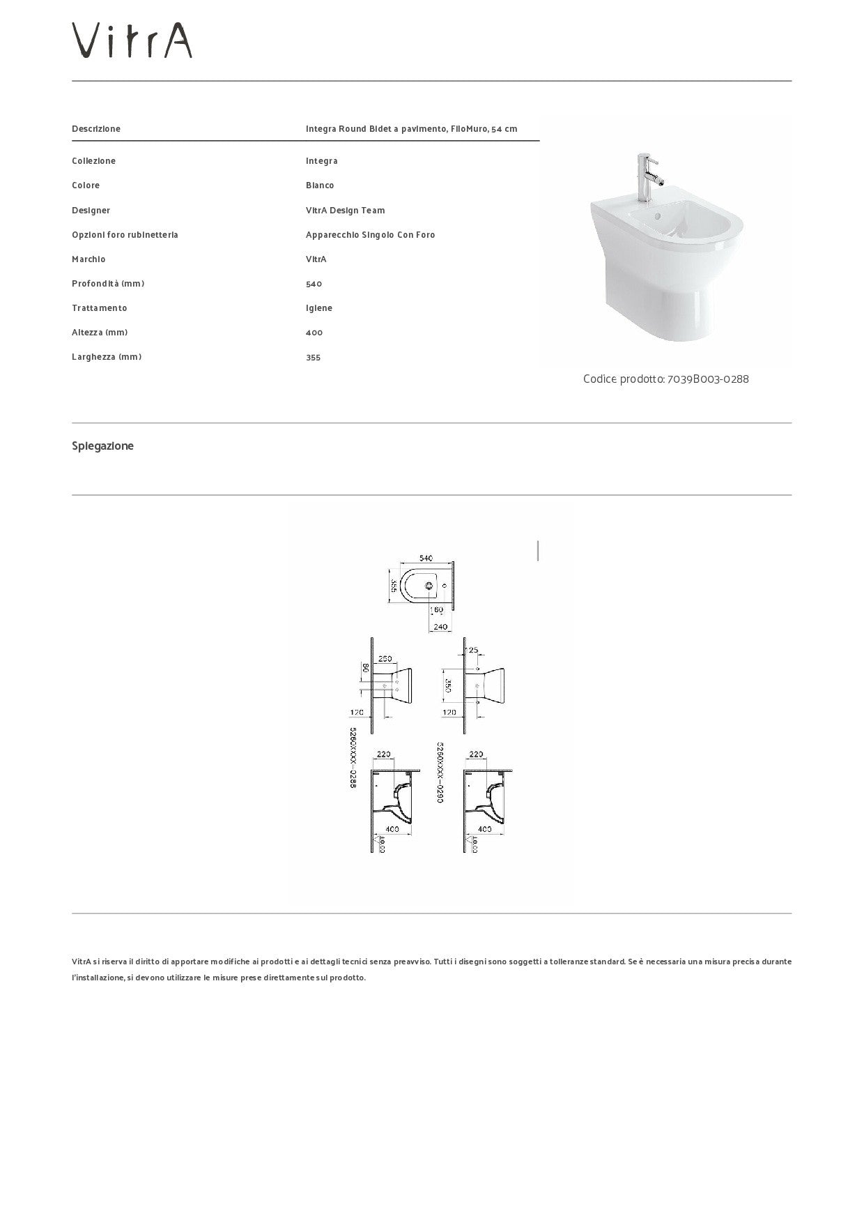 VITRA BIDET INTEGRA ROUND