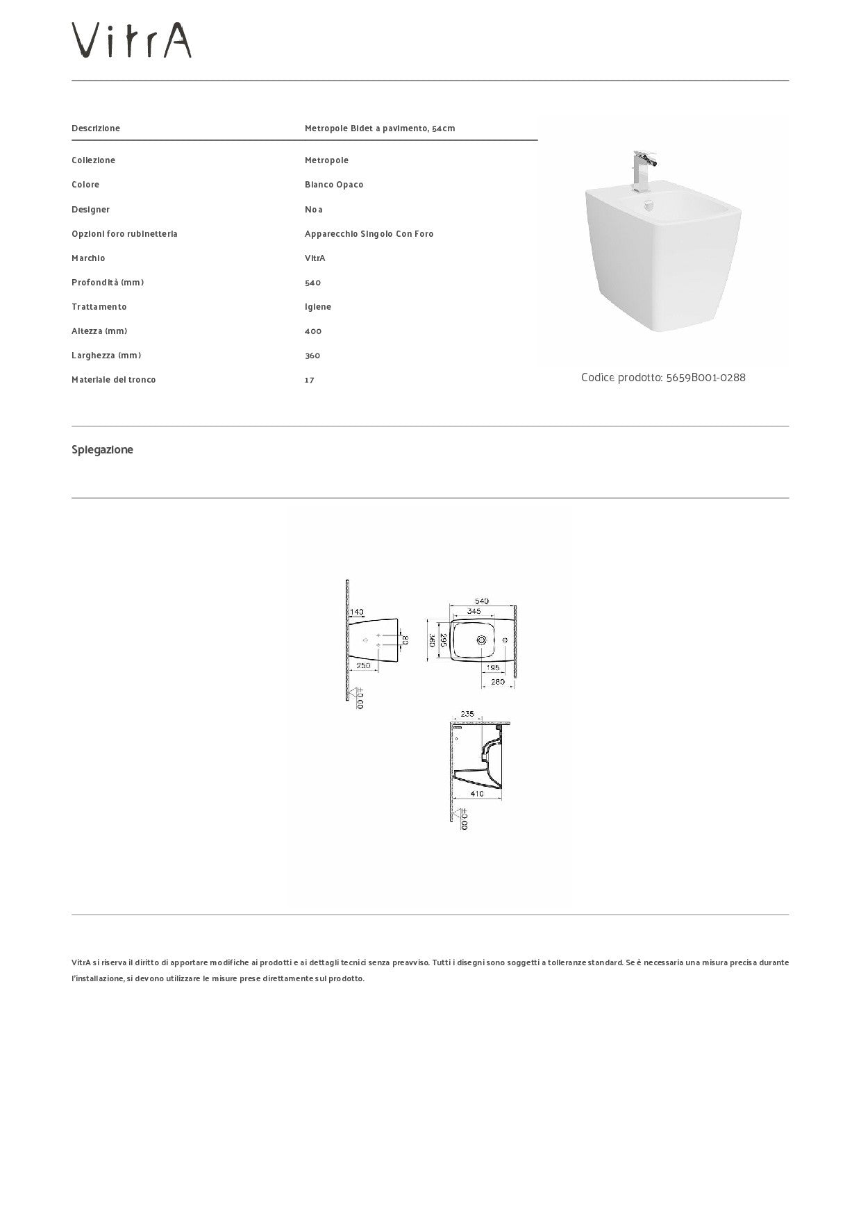 VITRA BIDET METROPOLE