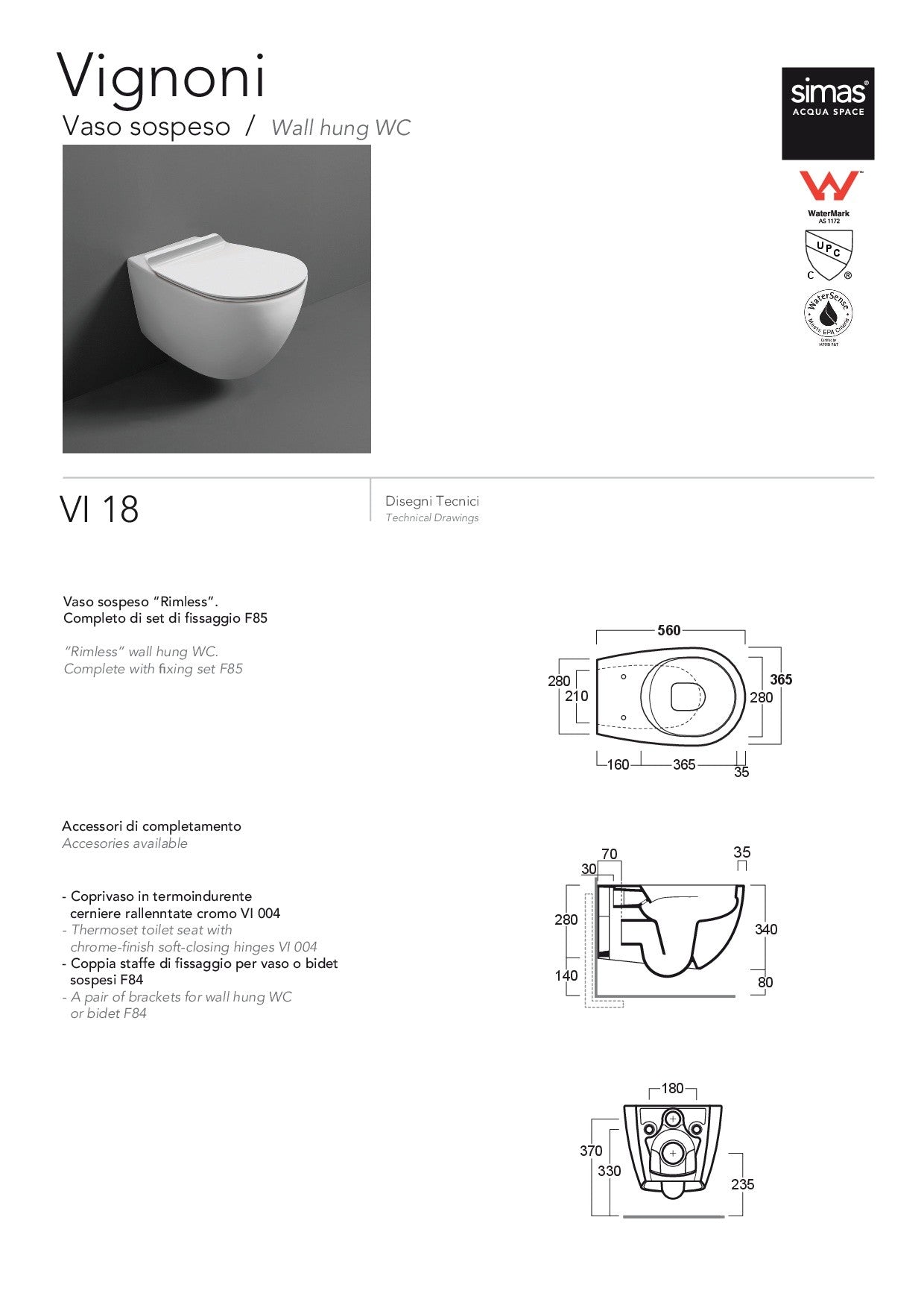 SIMAS VIGNONI WALL-HUNG TOILET