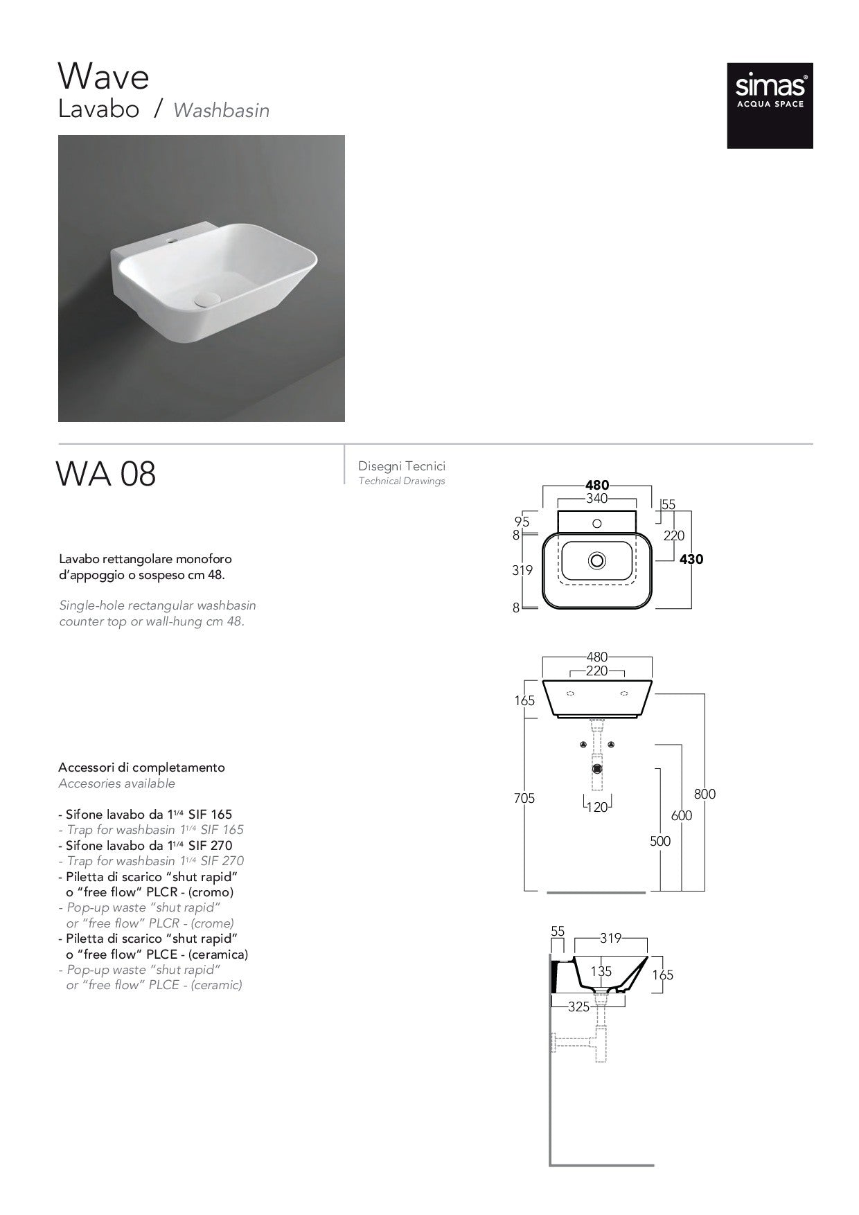 SIMAS WAVE WASHBASIN 48