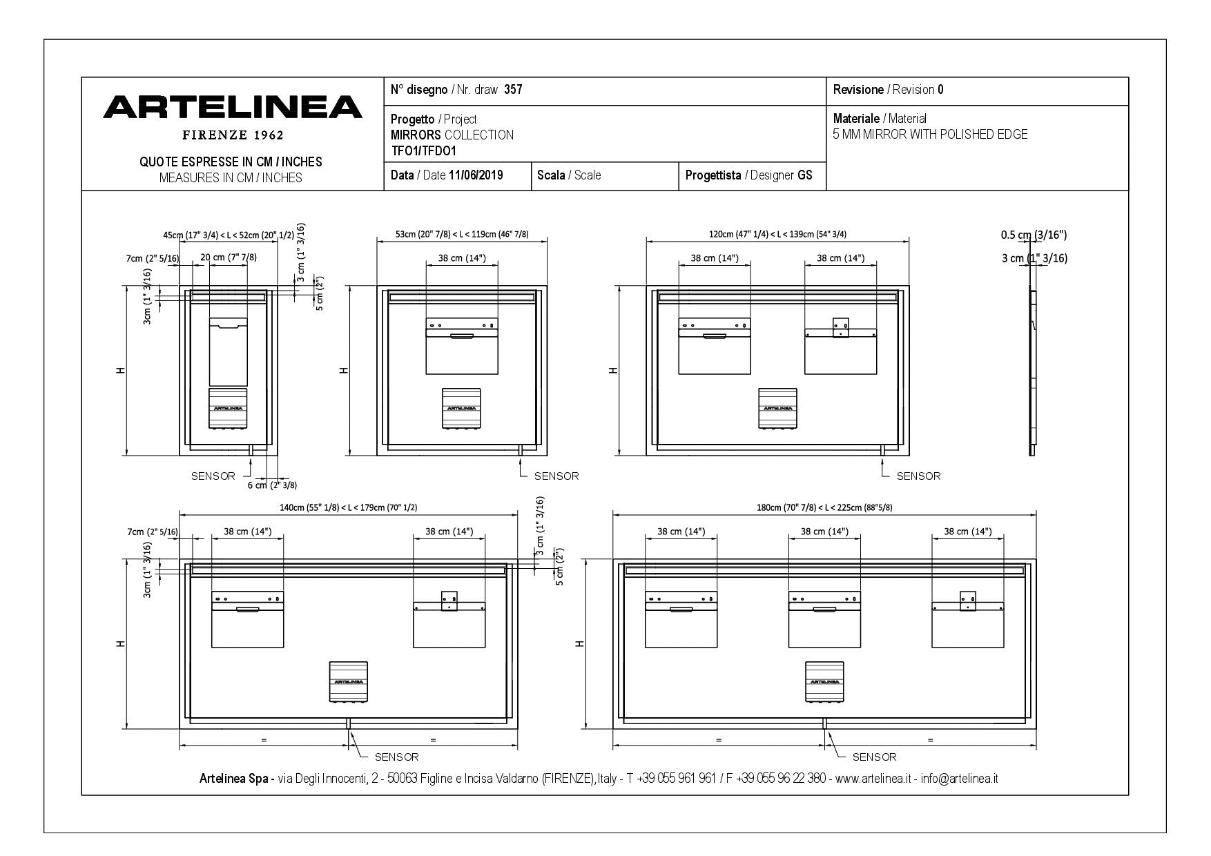 ARTELINEA FLASH COLLECTION MIRROR LED STRIP + LED DIFFUSION