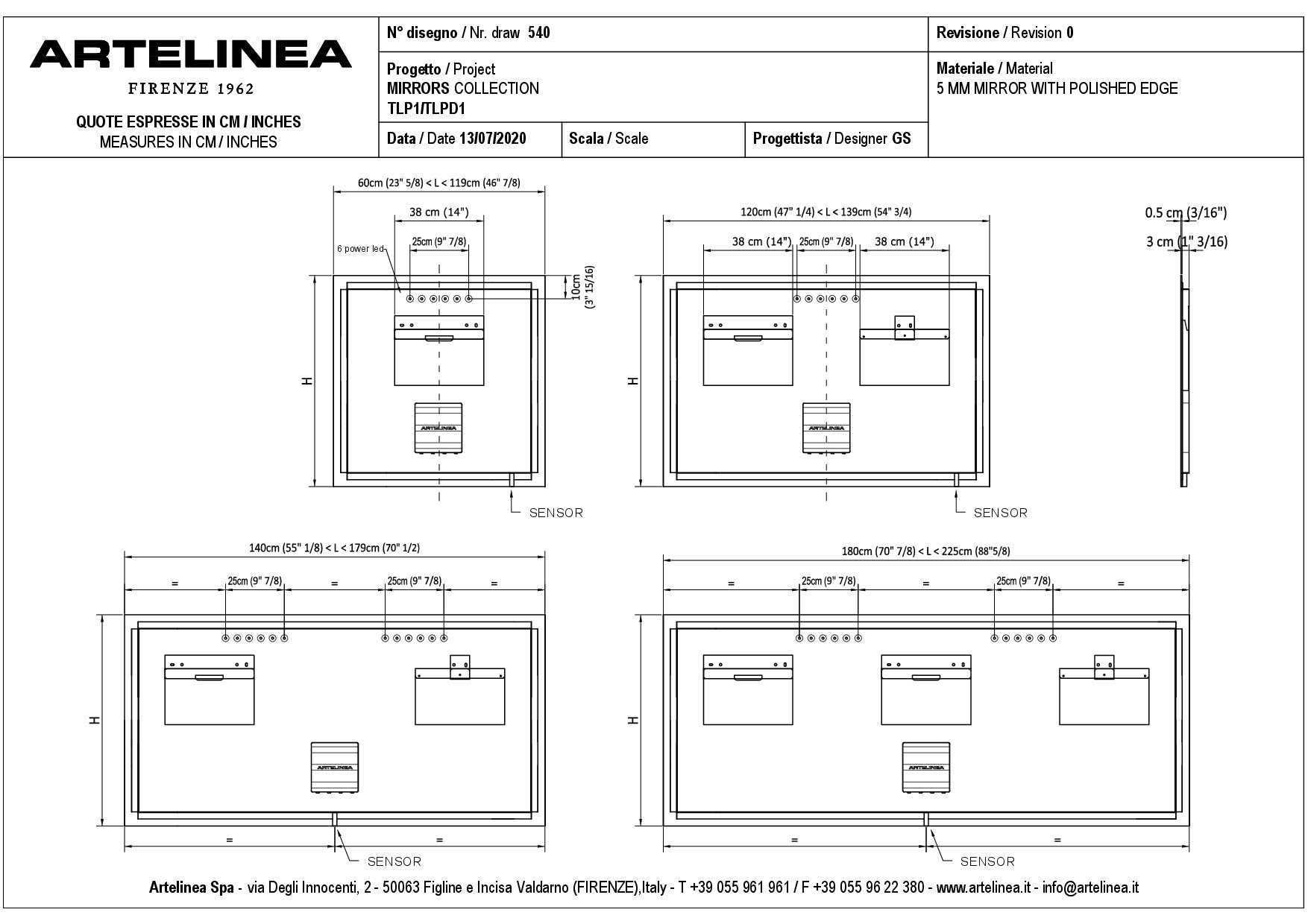 ARTELINEA LED MIRROR COLLECTION POWER LED+ DIFFUSION LED
