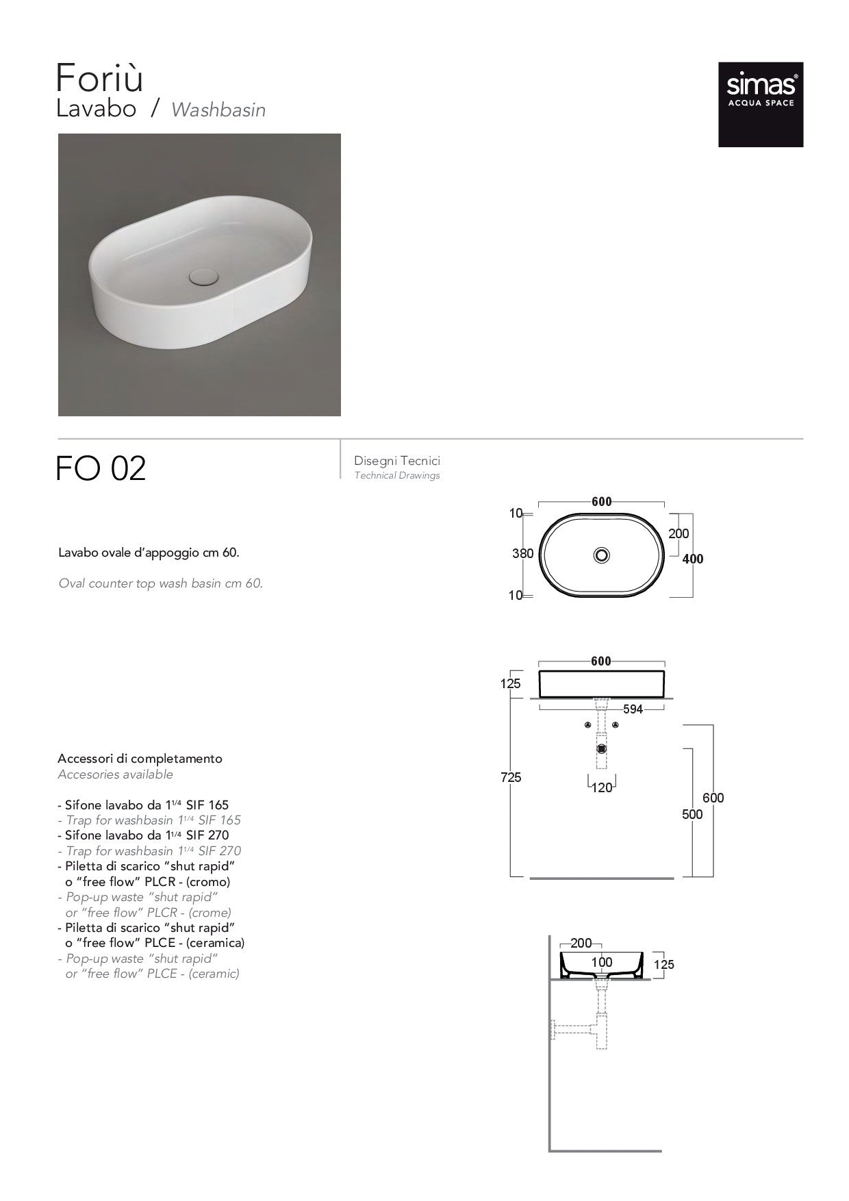 SIMAS FORIÙ LAVABO OVALE