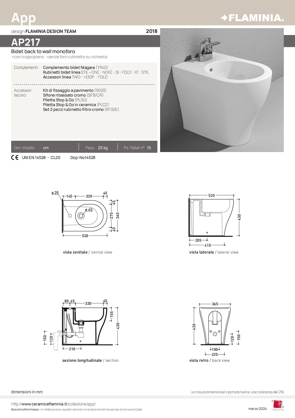FLAMINIA APP BIDET A PAVIMENTO
