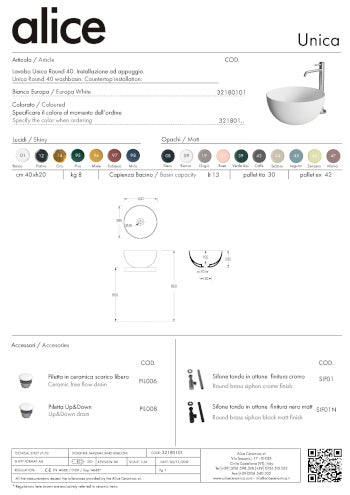 ALICE CERAMICA UNICA ROUND 40 h20 WASHBASIN