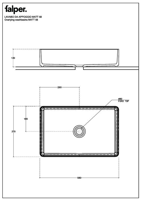FALPER MATT 58 COUNTERTOP BASIN IN CRISTALPLANT