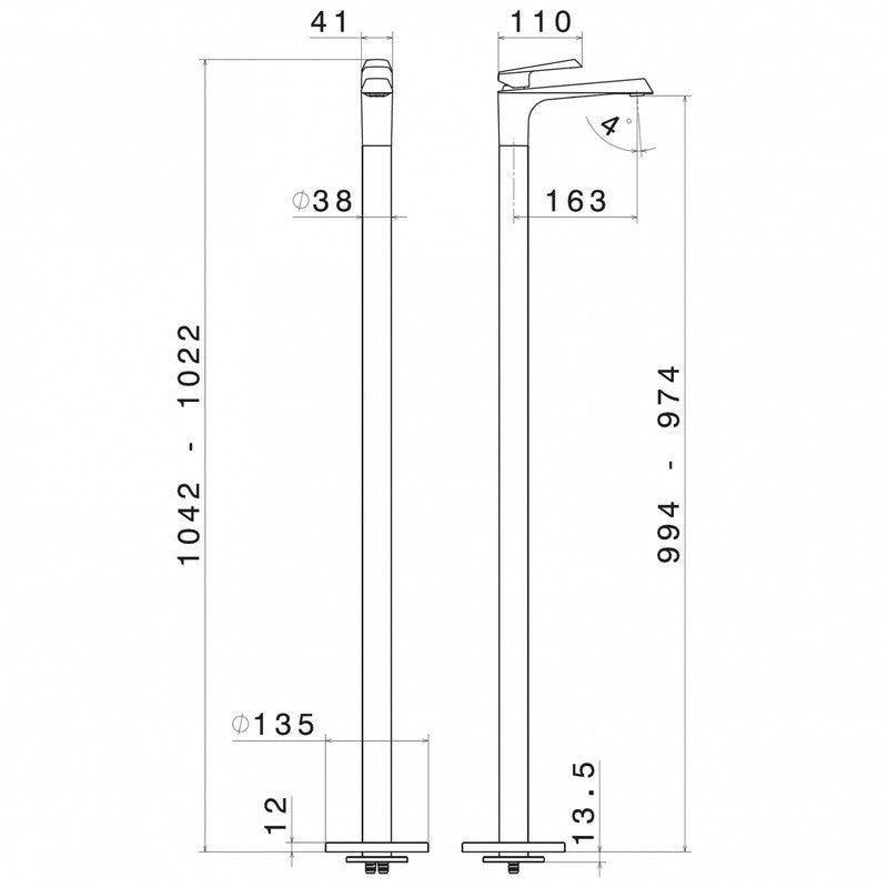 NEWFORM NIO SINGLE LEVER BASIN FLOOR MOUNTED MIXER WITHOUT WASTE