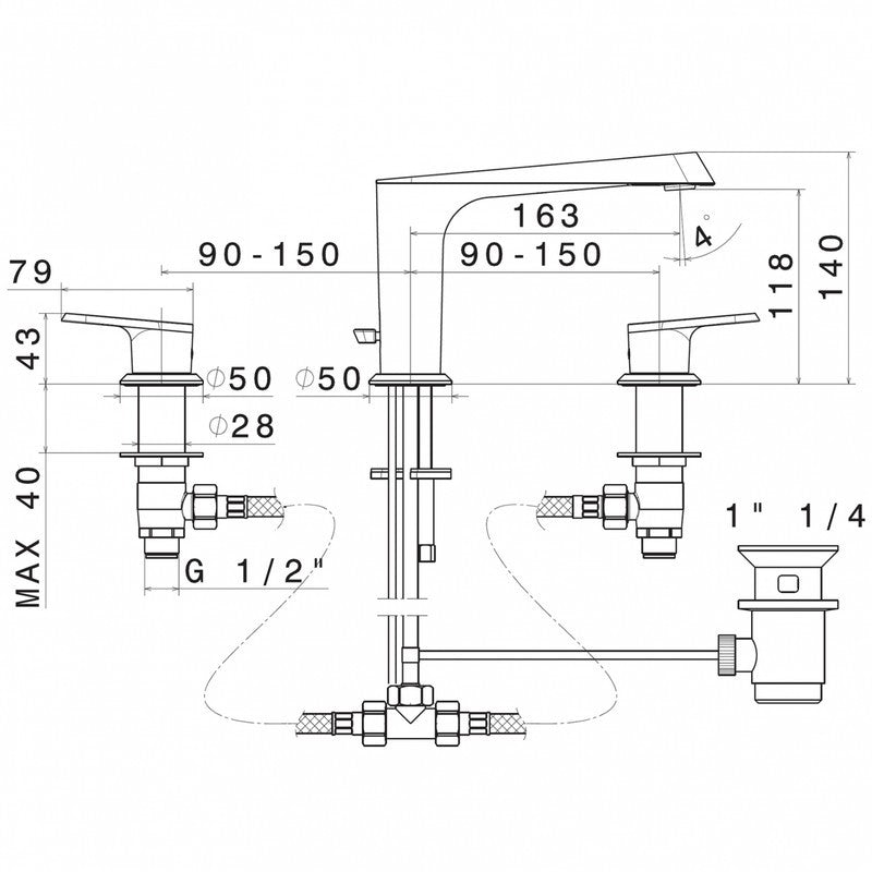 NEWFORM NIO MIX LAVABO 3 FORI CON SCARICO