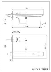 NEWFORM DELTA GRUPPO MISCELATORE MONOCOMANDO A PARETE PER LAVABO BOCCA LUNGA L. 257 mm