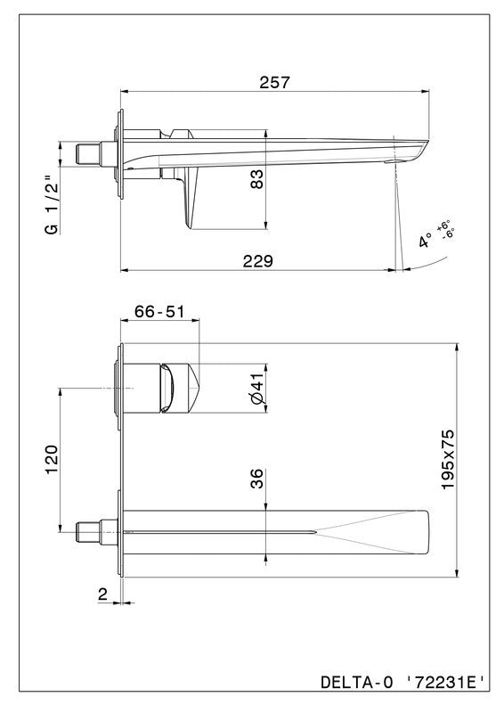 NEWFORM DELTA GRUPPO MISCELATORE MONOCOMANDO A PARETE PER LAVABO BOCCA LUNGA L. 257 mm