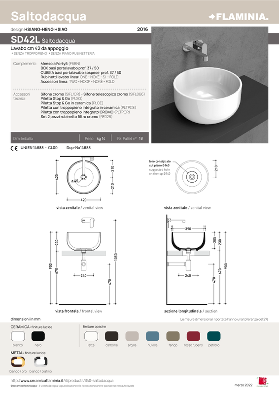 FLAMINIA SALTODACQUA COUNTERTOP BASIN
